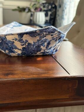 Hand Crafted Blue and White Fabric Bread Basket